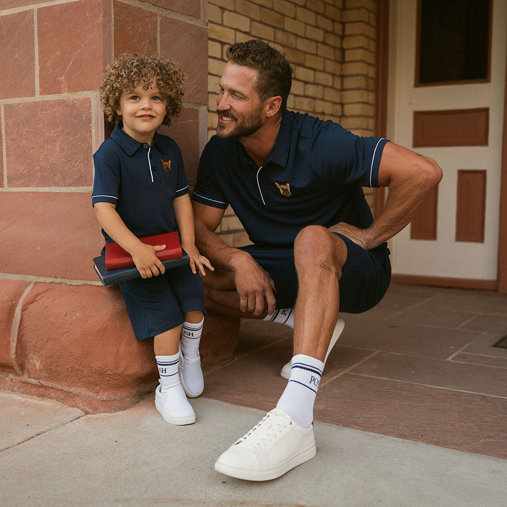 Varsity Navy Men's French Terry Varsity Polo Shirt
