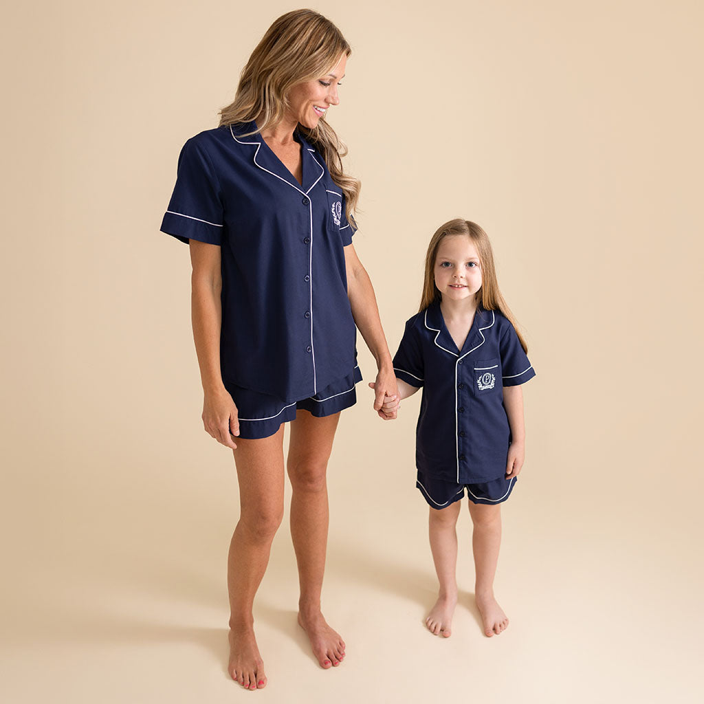 Varsity Navy Women's Twill Pajama Short Set