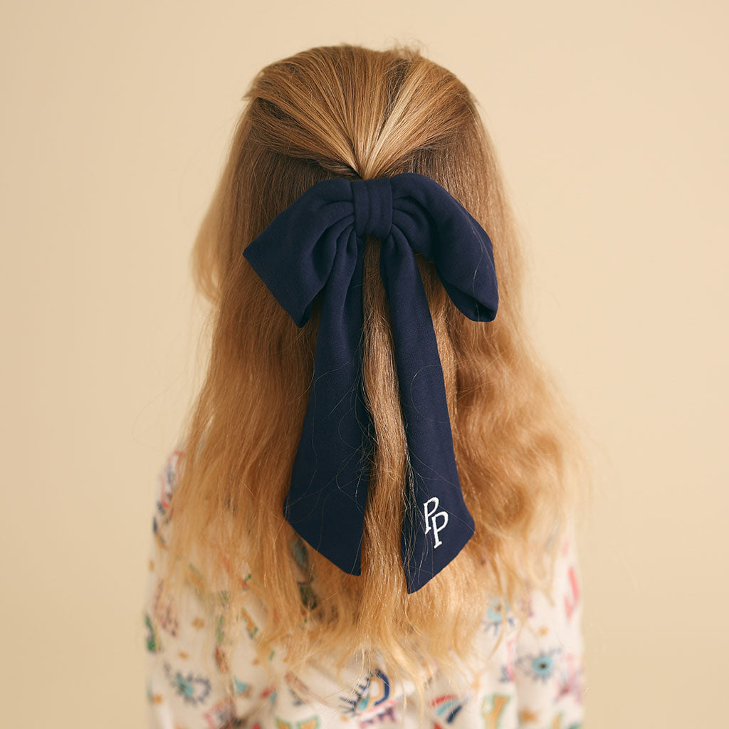 Varsity Navy French Terry Luxe Bow Hair Clip