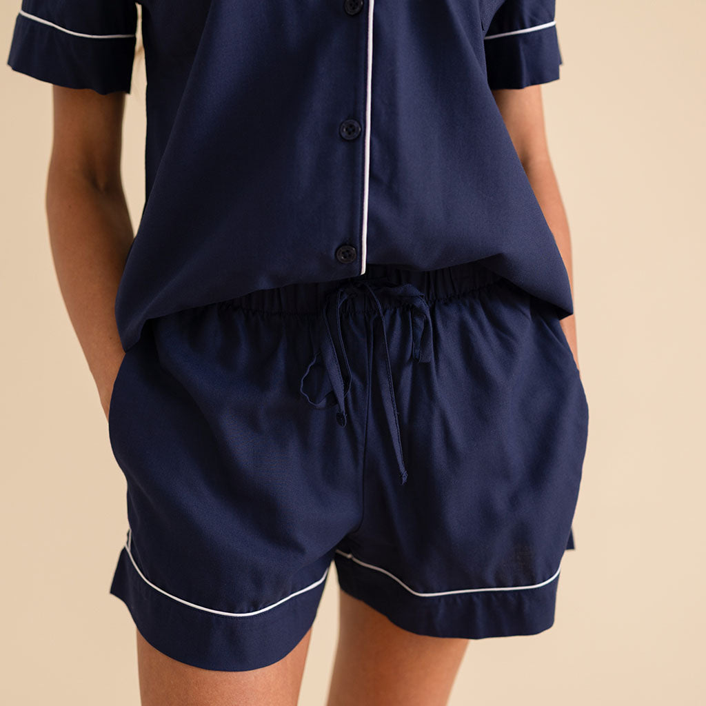 Varsity Navy Women's Twill Pajama Short Set