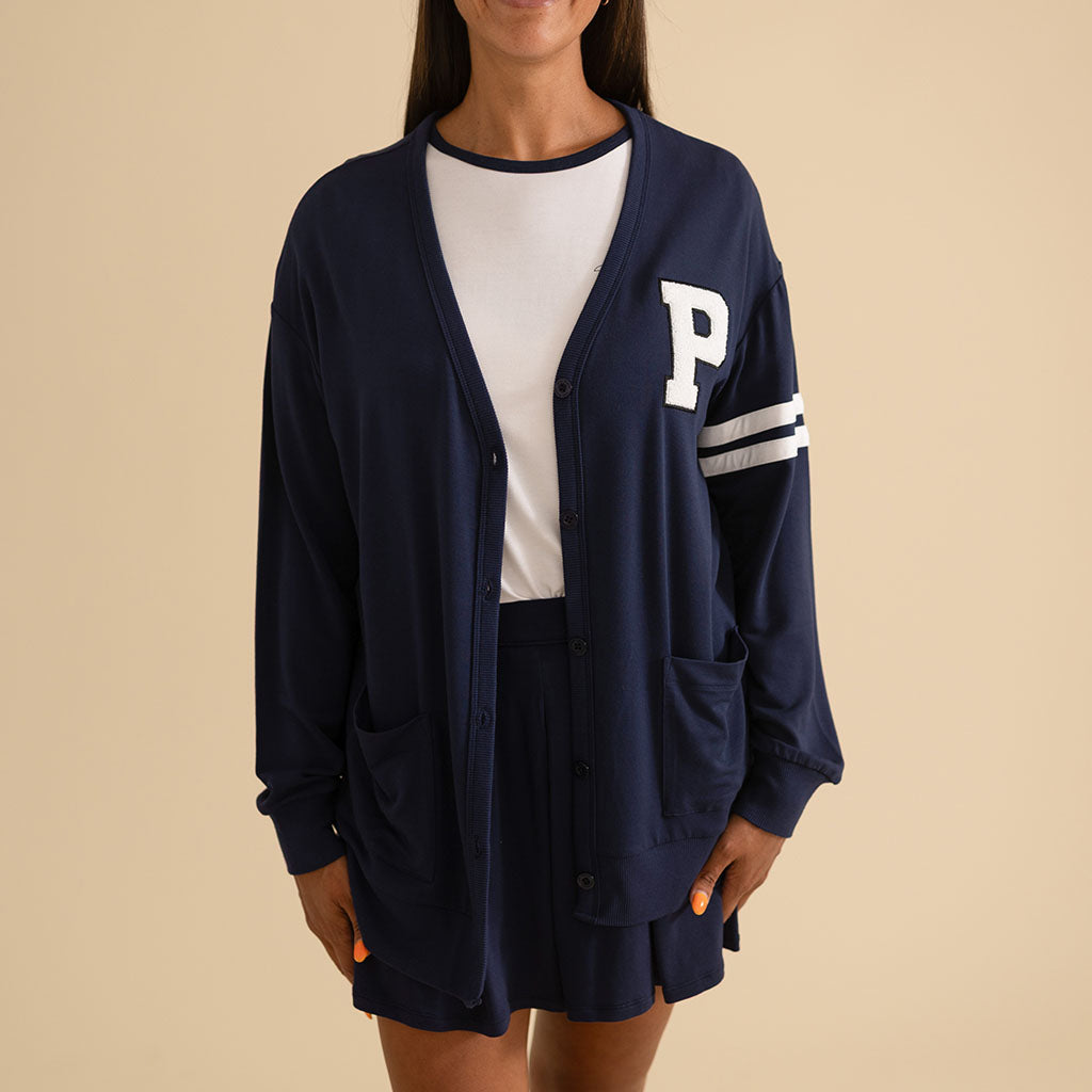 Varsity Navy Women's French Terry Pleated Skort