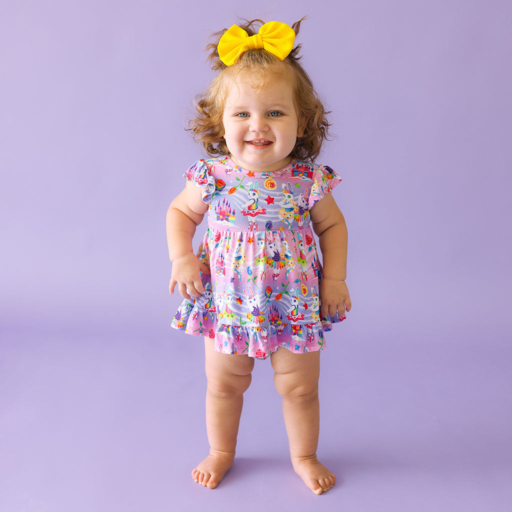 Lisa Frank® Ballerina Bunnies Tie Back Ruffled Bodysuit Dress