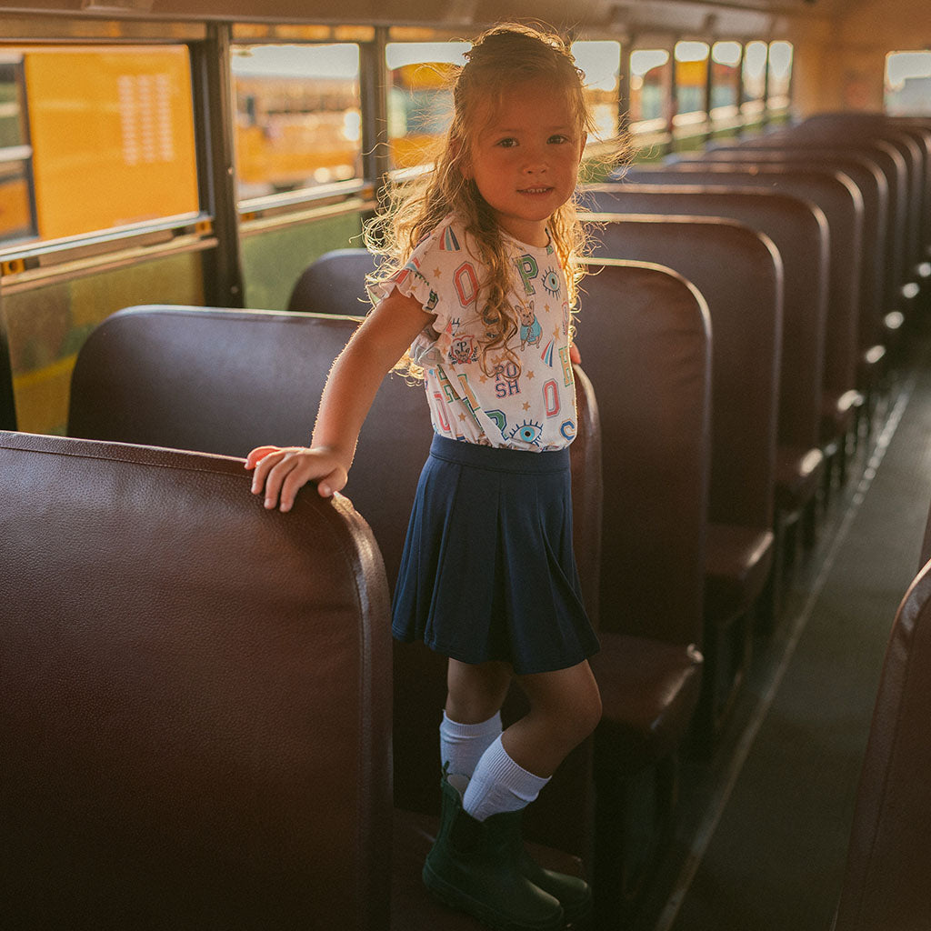 Varsity Navy French Terry Pleated Skort