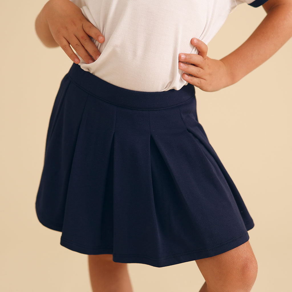 Varsity Navy French Terry Pleated Skort
