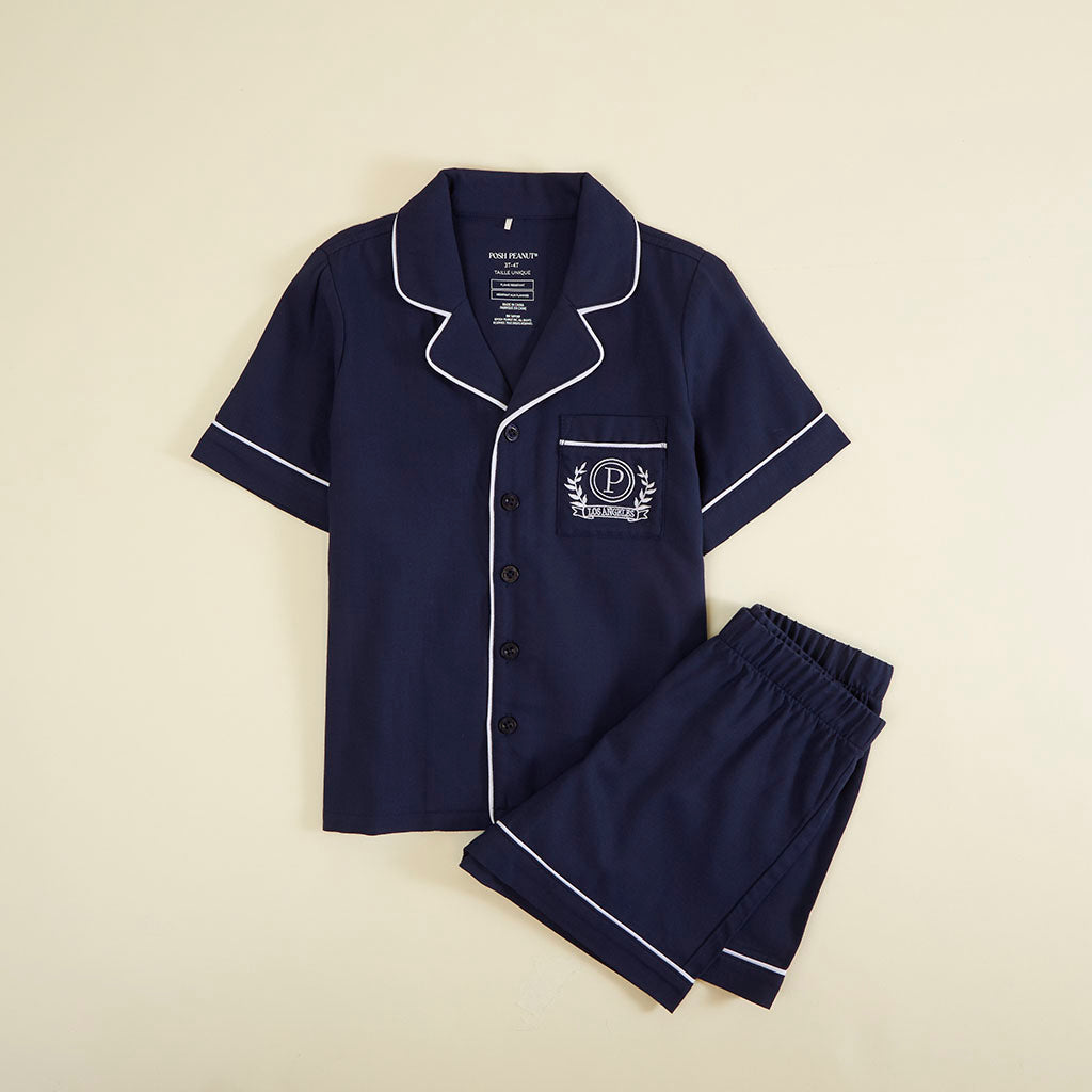 Varsity Navy Twill Pajama Short Set