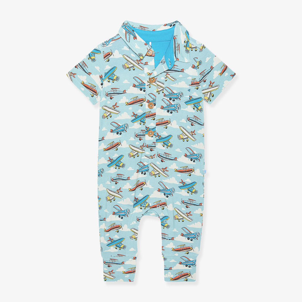 Posh Planes Collared Henley Romper