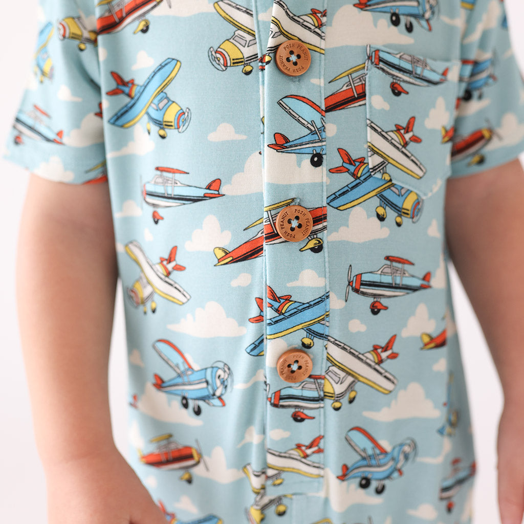 Posh Planes Collared Henley Romper