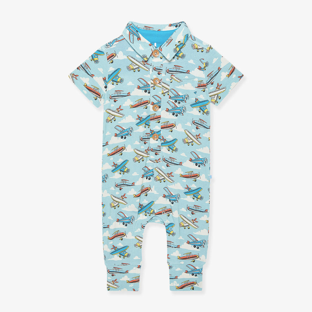 Posh Planes Collared Henley Romper