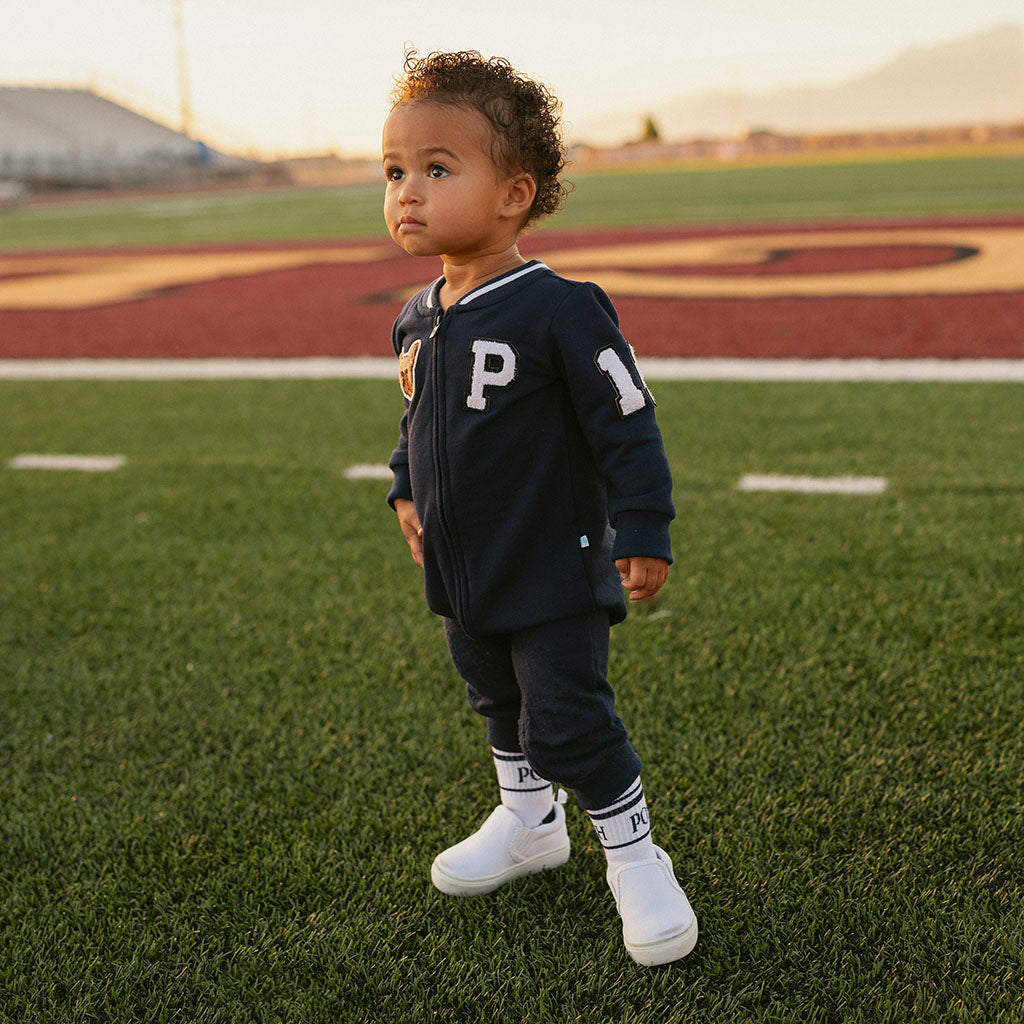 Varsity Navy Fleece Varsity Romper