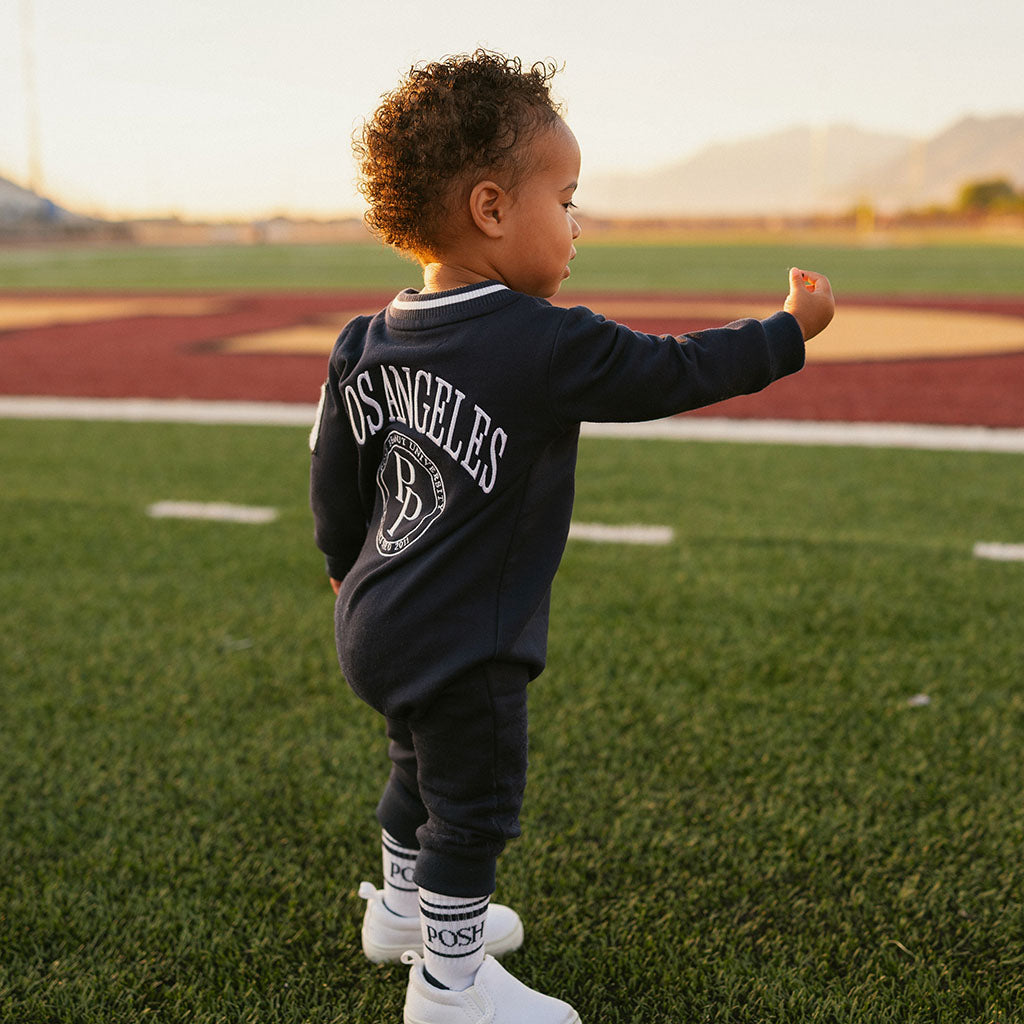 Varsity Navy Fleece Varsity Romper