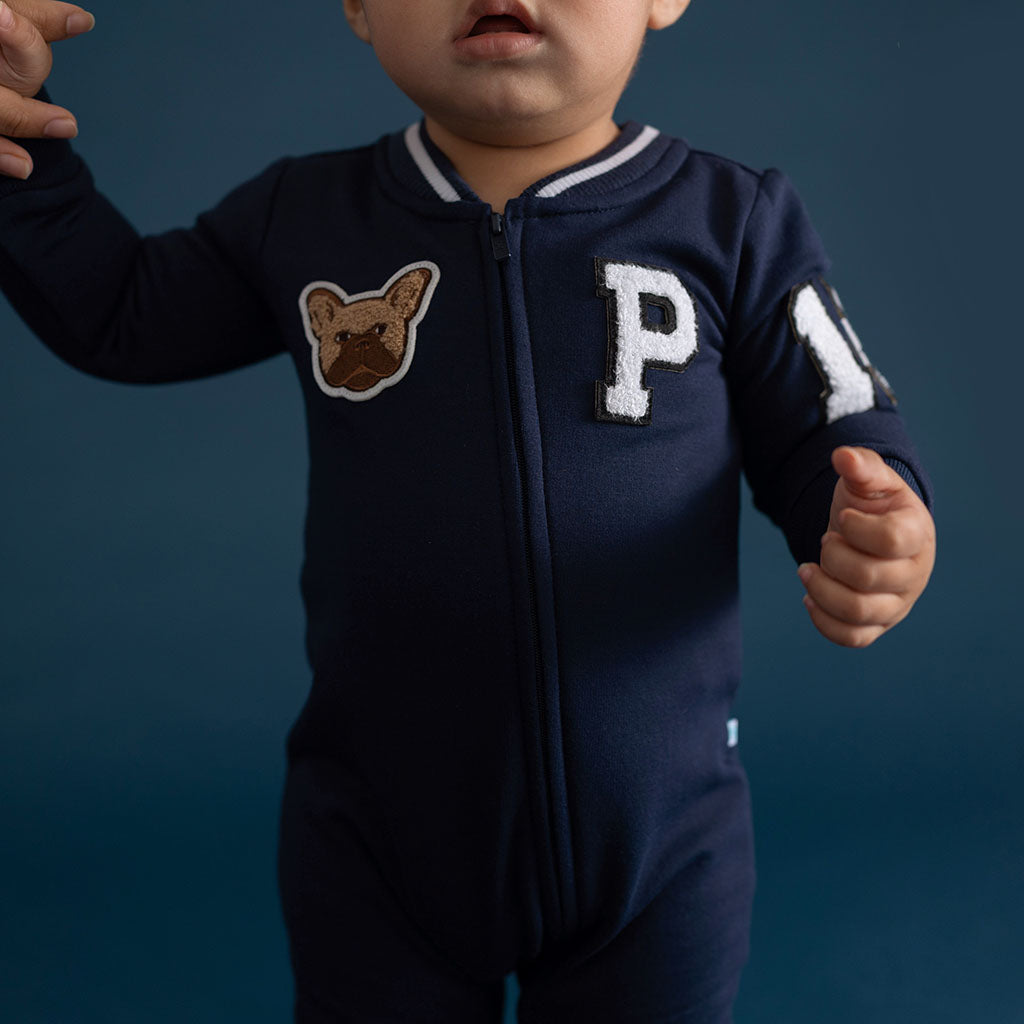 Varsity Navy Fleece Varsity Romper