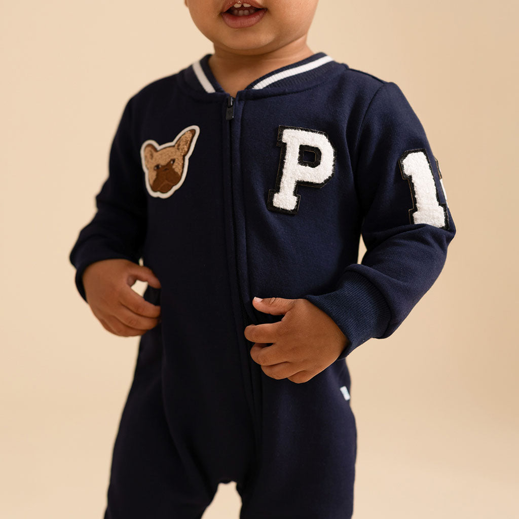 Varsity Navy Fleece Varsity Romper