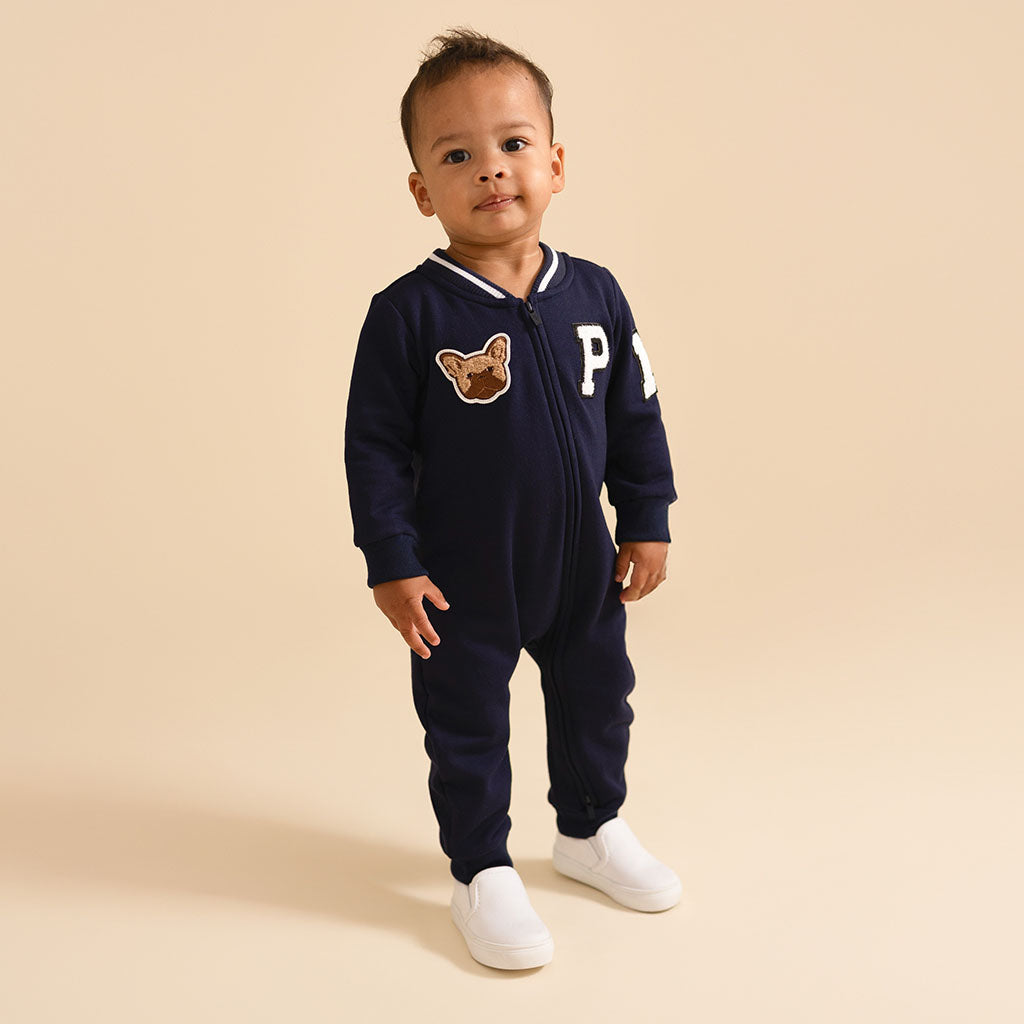 Varsity Navy Fleece Varsity Romper